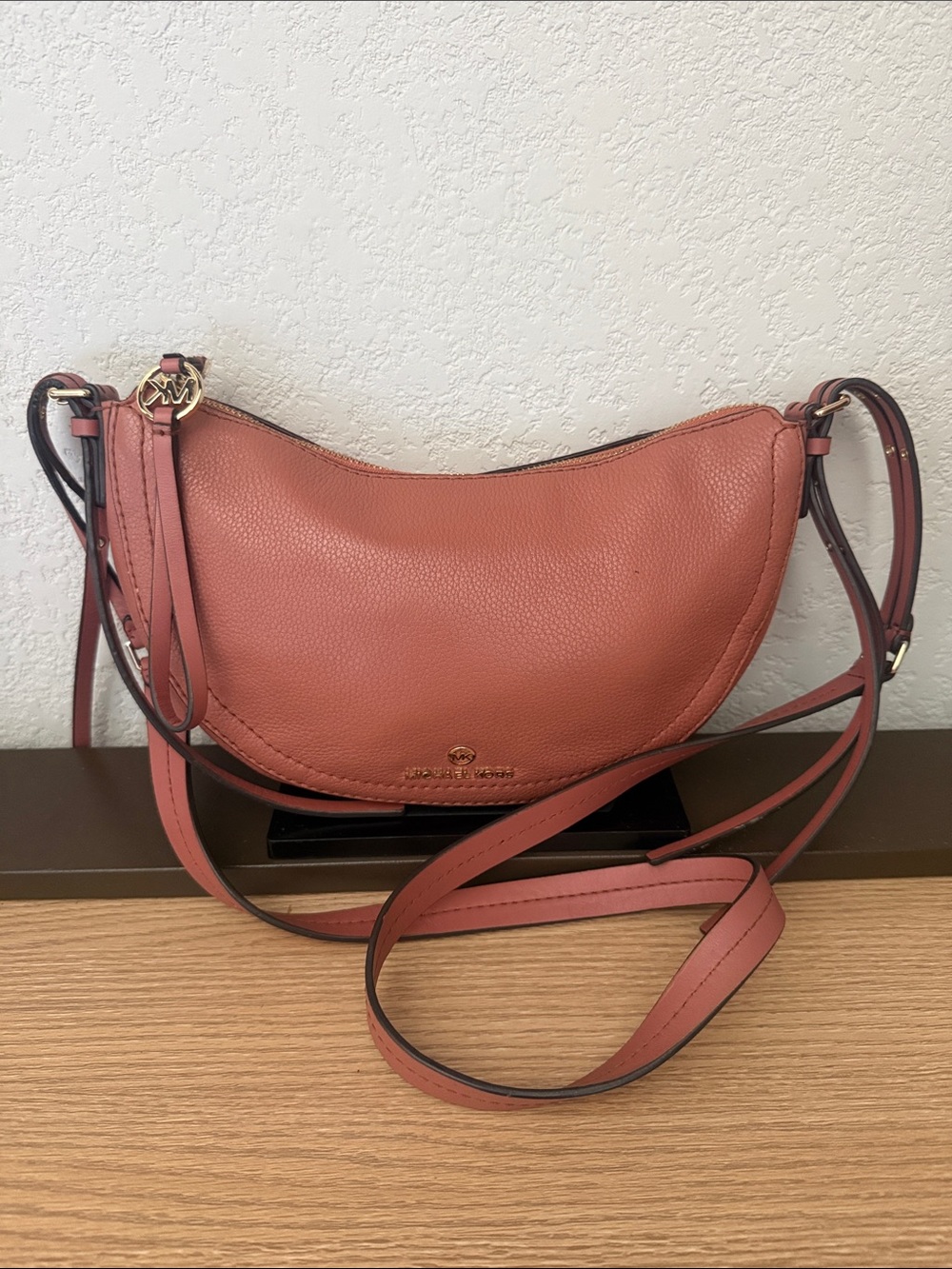 Michael kors Pebbled Leather Crescent Crossbody Bag in Dusty Rose